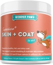 Wonder Paws Skin & Coat Supplement for Dogs with Salmon Oil, Omega 3 & 6, EPA & DHA, Promove Pele saudável e casaco, Itchy Alief, Joint and Global Health, Delicious Flavor, 70 pele & casaco mastigação suave