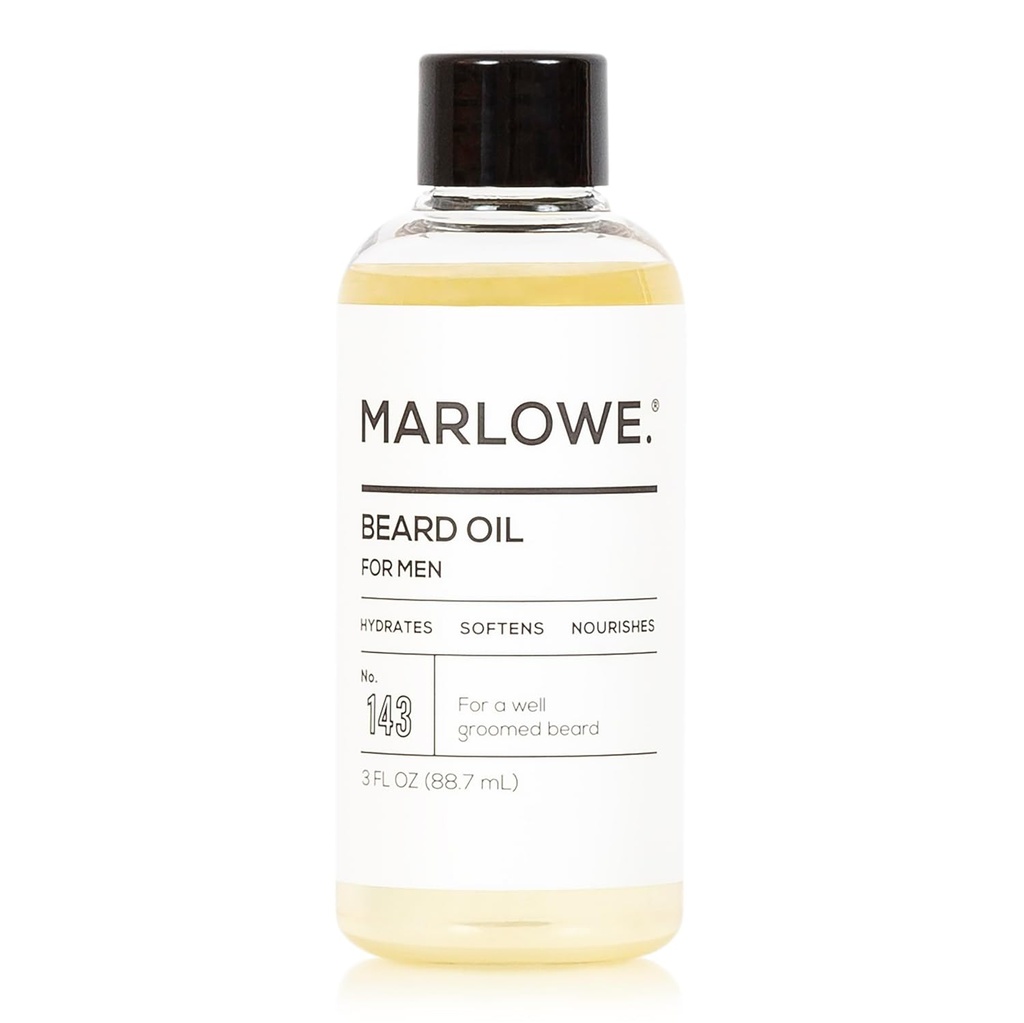 Marlowe. No. 143 Óleo de barba 3 onças, óleo condicionado para homens, cuidado de barba mais suave e mais completa, 100% amaciador natural com girassol e óleo de girassol, condições e nutrientes, Fragrância livre