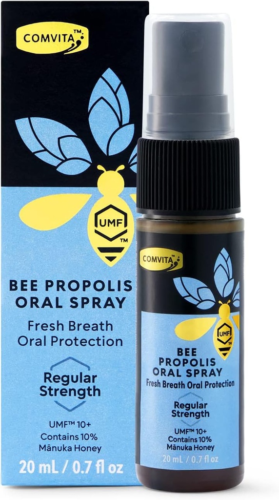 Comvita Bee Propolis Garganta Spray - Suporte Imune Natural, calmante sabor de hortelã com Nova Zelândia UMF 10+ Manuka Honey, Antioxidante, Suplemento dietético - 0.7 fl oz