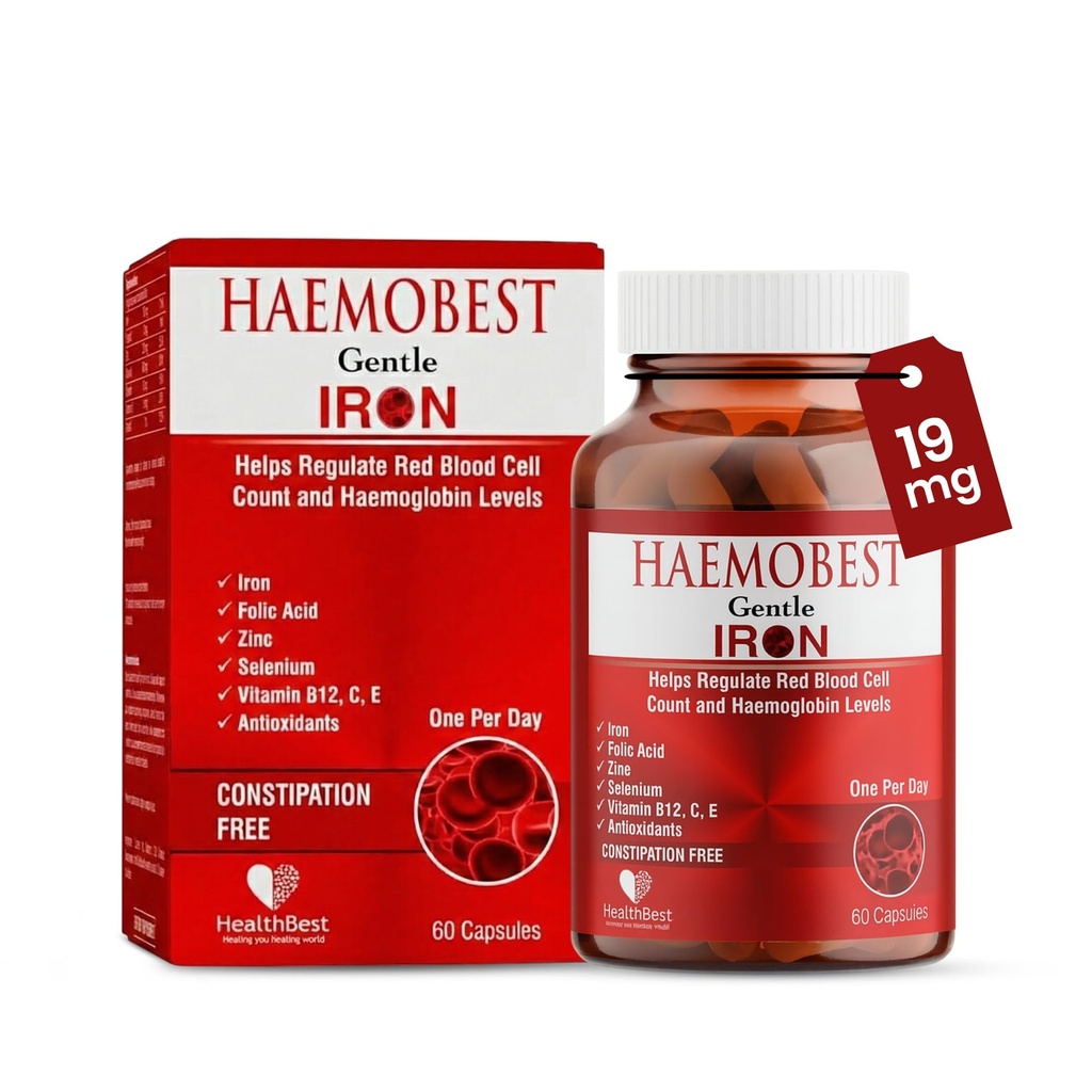 SaúdeMelhor Cápsulas de Ferro Gentil de Alta Potência 100mg □ Ferro de Libertação Lentamente para Absorção Mais Rápida, Não Constipante® Vitamina C, B12, Zinco de Folato e Selênio para Anemia, Hemoglobina e Suporte Imune