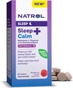 Natrol Sleep + calma Melatonina 6mg com L-Theanina 50mg e uma mistura botânica, suplemento dietético para sono tranquilo e uma mente calma e corpo, 60 comprimidos de dissolução rápida framboesa framboesa, suprimentos de 60 dias