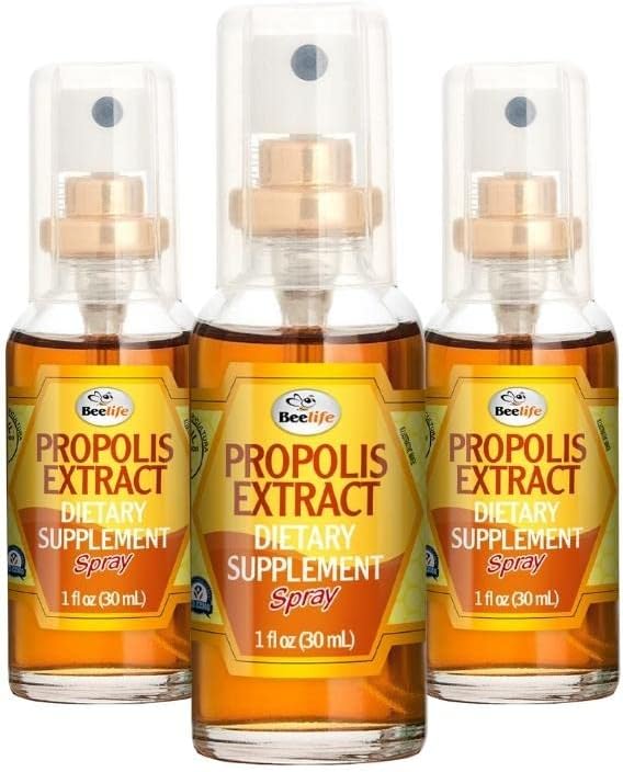 Beelife Propolis Sore Garganta Pulverizador de alívio - Spray de Própolis - Suporte Imune Natural, Ajuda a Calm Tosse & Seco, Garganta Comichão - Sem Açúcar - 3-Pack