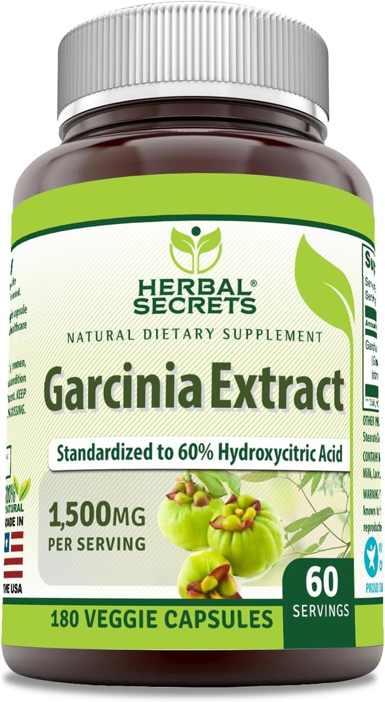 Herbal Secrets Garcinia Extract Supplement 1500 Milligrams 180 Veggie Cápsulas Não-GMO