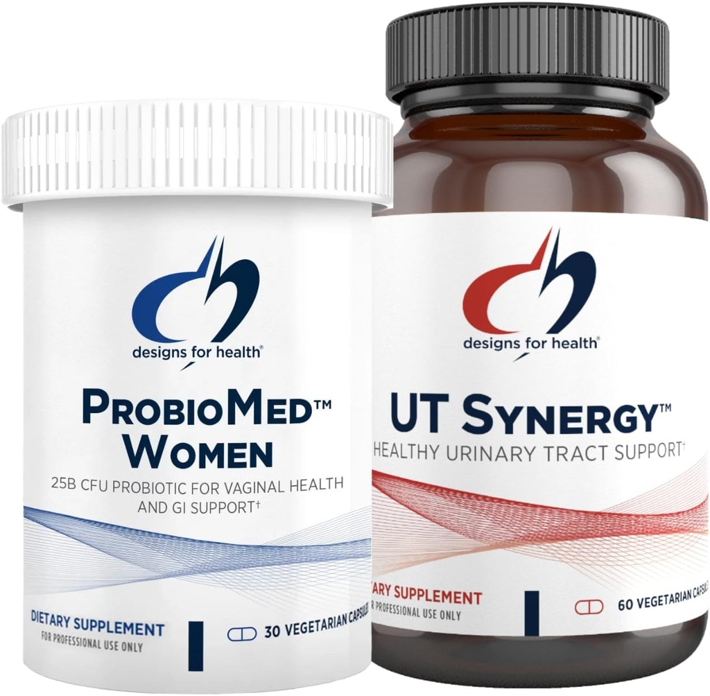 Designs para Saúde Vaginal Probiótico & UT Suporte Bundle - ProbioMed Mulheres Probiótico (30 Cápsulas) para Gut Saúde & pH vaginal, UT Sinergia (60 Cápsulas)