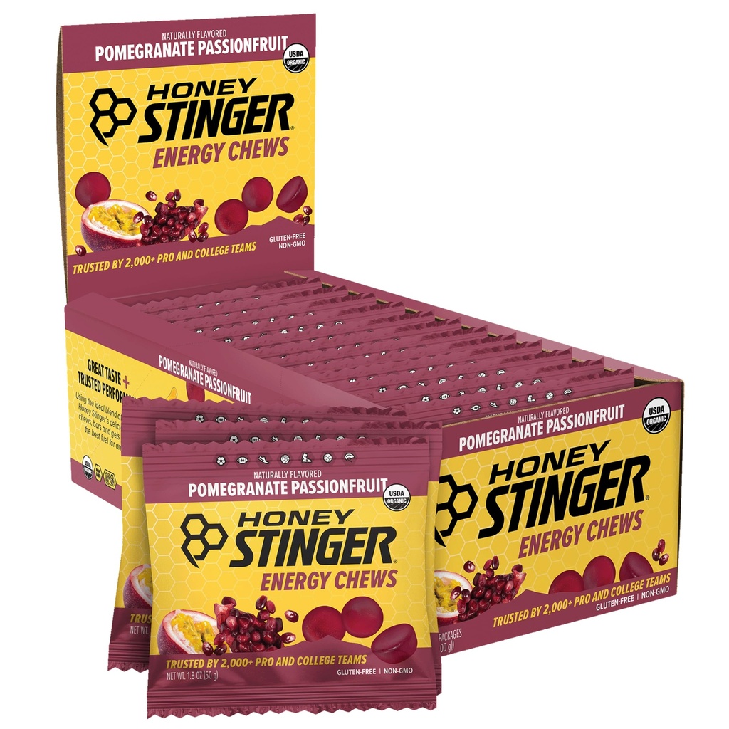 Honey Stinger Organic Romã Pastora Energia Mastigar, Glúten Livre e Cafeína Livre, para exercício, corrida e desempenho, Nutrição Desportiva para Casa e Ginásio, Pré e Mid Workout, 12 Pack