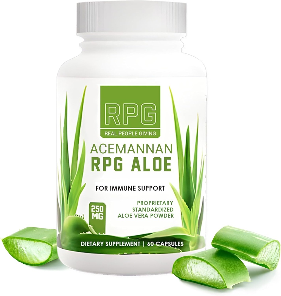 RPG Acemanan Aloe Vera Cápsulas - Suplemento dietético Aloevera com Imune e Gut Support Aloe Vera Powder Cápsula - 60 comprimidos (250 MG)