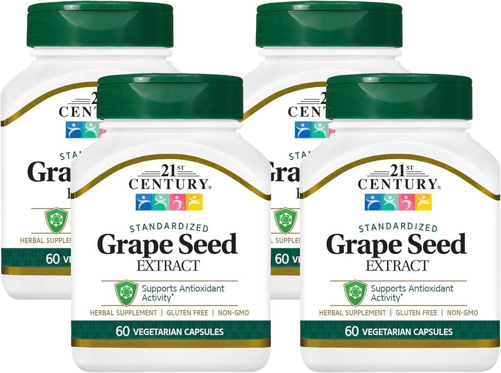 Cápsulas de extrato de sementes de uva do século XXI, 60 Count (21378) (Pacote de 4)