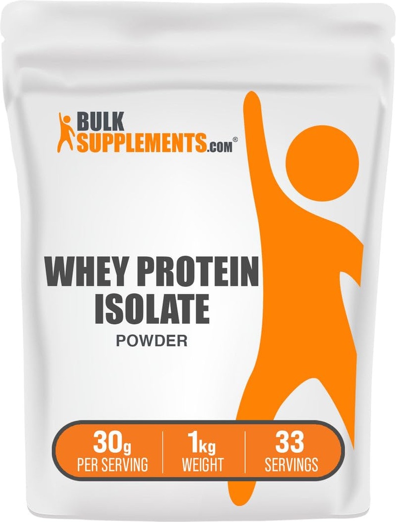 BulkSupplements.com Whey Protein Isolate Powder - Unflavored Whey Protein Powder, Nutritional Supplement - Gluten Free, 30g por serviço, 1 kg (2,2 lbs) (Pack of 1)