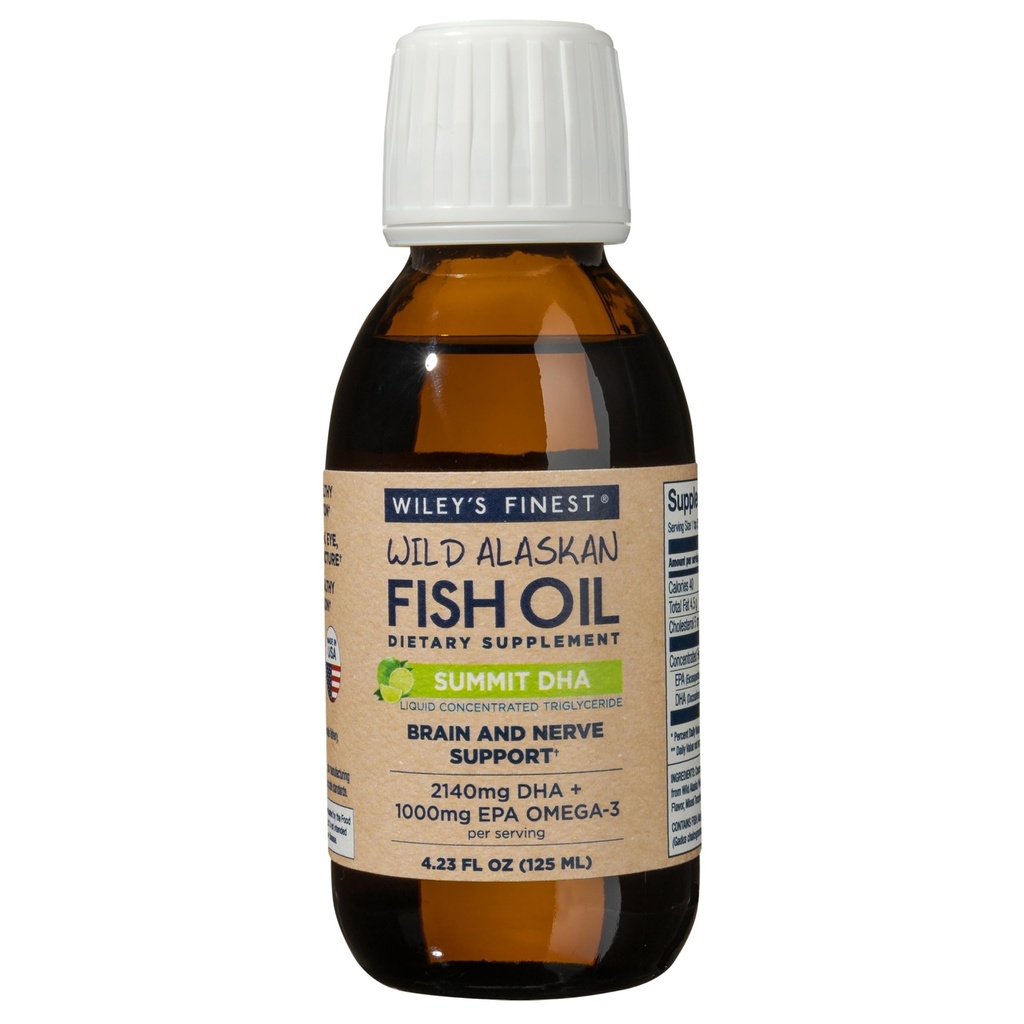 Wiley's Finest Wild Alaskan Fish Oil Summit DHA Liquid - 2140mg de DHA e 460mg de EPA Omega-3s - Citrus Flavored Liquid Supplement - 4.23 Oz (25 Servões)