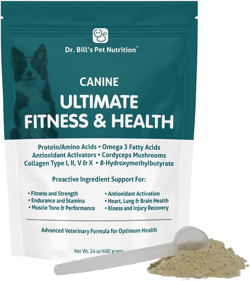 Ultimate Fitness & Health Vitaminas Canino do Dr. Bill para Cães Multivitamin para cães w / Coenzima Q-10, Vitamina E, Vitamina D-3, Biotina, Ácido Fólico, Ácido Hialurônico Vitaminas e Suplementos 680g