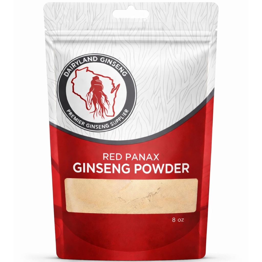 Pó de Ginseng Panax vermelho com Ginsenosídeos naturais (8 onças)- Suporta Energia saudável, Vitalidade, Humor e Mais, Pó de Raiz de Ginseng Panax coreano para smoothies, café ou bebidas (1 pacote)