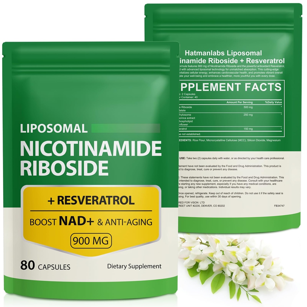 NAD Suplemento com Nicotinamida Riboside - Resveratrol,Liposomal Nicotinamida Riboside,Quercetina - Alta Pureza NAD Suplemento para Antienvelhecimento, Foco, Energia 160 Cápsulas (2 Bolsa)