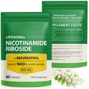 NAD Suplemento com Nicotinamida Riboside - Resveratrol,Liposomal Nicotinamida Riboside,Quercetina - Alta Pureza NAD Suplemento para Antienvelhecimento, Foco, Energia 160 Cápsulas (2 Bolsa)