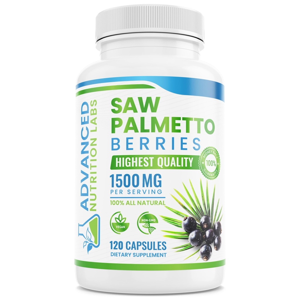 Saw Palmetto Berries & Extract - 1500 mg Saw Palmetto Suplemento para homens e mulheres - DHT Bloqueador para o crescimento do cabelo, suporte da próstata e saúde urinária - 120 Cápsulas Vegan
