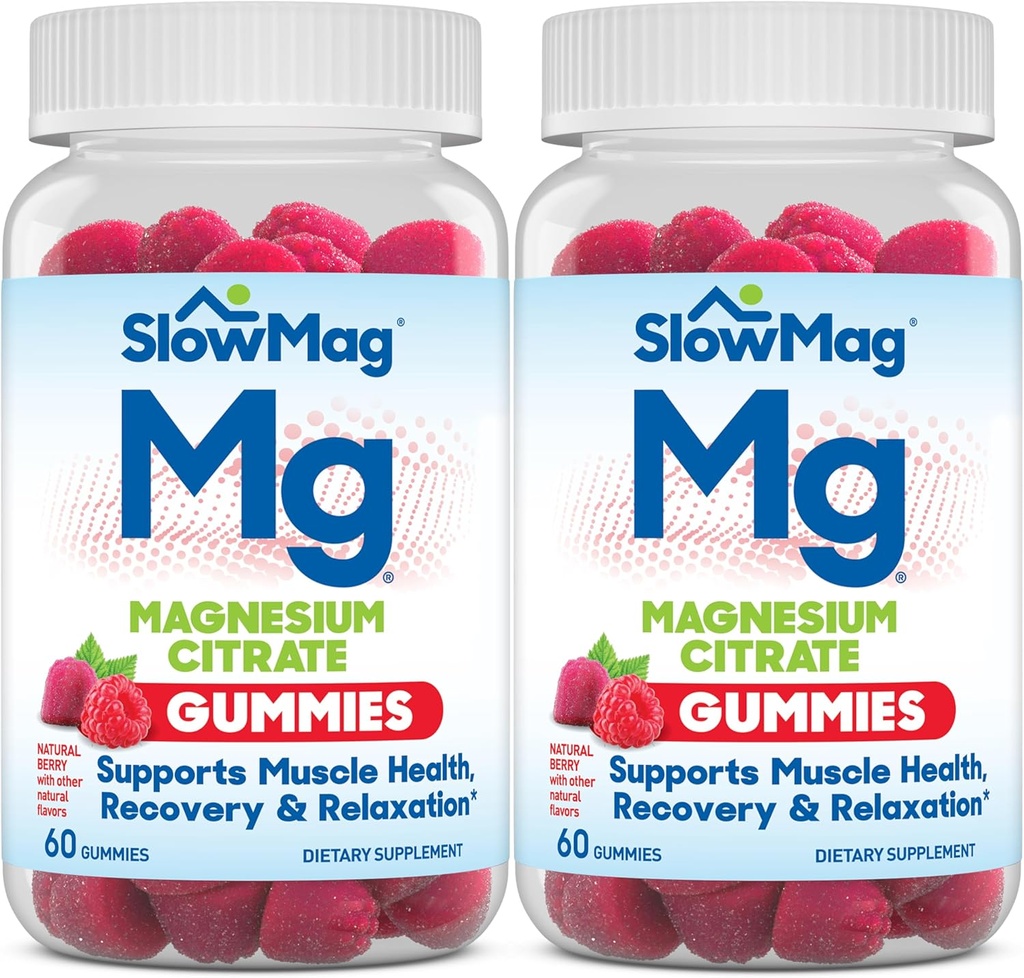 LentMag Magnesium Citrato Gummies, 60 Contagem, Suporta Saúde Músculo, Sabor de Berry Natural, Recuperação e Relaxação Pack de 2