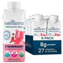 KATE FARMS Organic Kids Nutrition Shake, Strawberry, 8g protein, 27 Vitaminas e Minerais, Substituição de refeições, Protein Shake, Non-GMO, 8.45 oz (6 Pack)