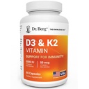 Dr. Berg Força Máxima 2-em-1 Vitamina D3 K2 5000 UI Naturalmente Derived D3 - 4X Lab-Testes & Verificados - Fórmula de alta absorção - 60 Cápsulas