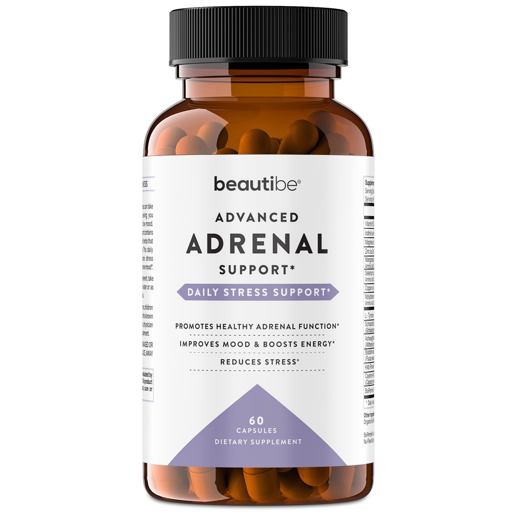 Suporte Adrenal para Mulheres e Homens – Gerente de Cortisol – Suplemento de alívio de estresse natural - Fadiga Adrenal, Saúde do Humor e Suplementos Energéticos com Ashwagandha & L-Tyrosine – 60 Cápsulas Vegetais Não-GMO