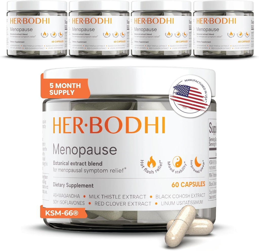 Meno- Menopausa Equilíbrio Hormonal para Mulheres, Estrogênio Soja Isoflavonas Menopausa Suplemento para Mulheres, Ashwagandha, Black Cohosh Hot Flashes Menopausa alívio, Night Sweats alívio 300Caps