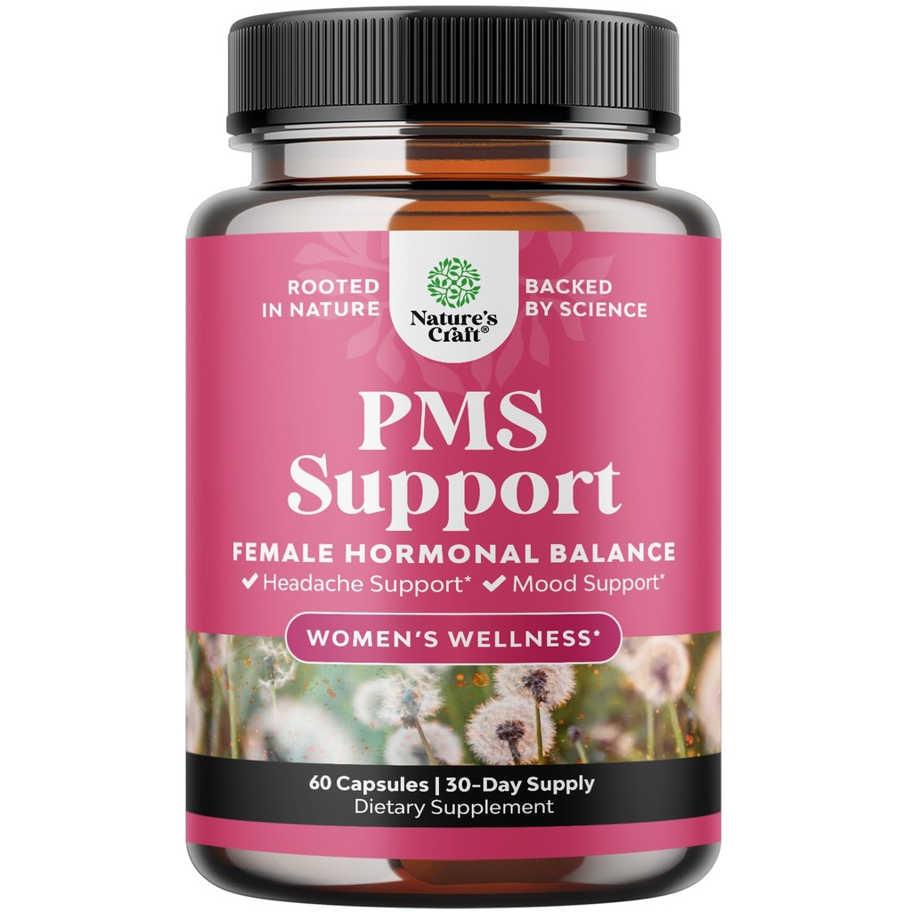 Suplemento de apoio PMS para mulheres – Equilíbrio Hormônio para Mulheres & Desconforto Menstrual com DIM, Chasteberry, Black Cohosh & Ashwagandha - para Cães Período Fácil, Menopausa Bloating, Mood Swing – 60 Ct