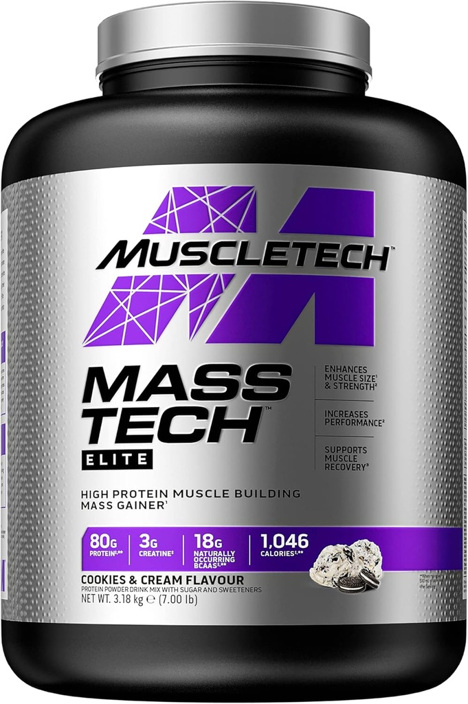 Massa Gainer Proteína Pó MuscleTech Massa Gainer Whey Proteína Pó + Muscle Builder Proteína Pó Creatina Suplementos Cookies e Creme, 7 lbs (Package May Vary)