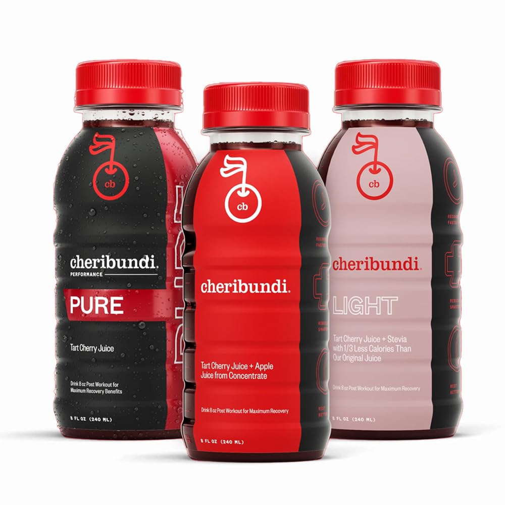 Cheribundi Tart Cherry Juice Starter Pack . Pacote Variedade . Pure, Original & Light Flavors .Atletas Recuperação Bebida . Promove sono restaurador, recuperação muscular e aumento de desempenho .. 8 floz (12 Pack)