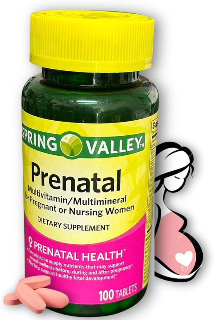 Vitaminas Pré-Natais- Multivitamina Multimineral para Grávidas e Enfermagem Mulheres Suplemento Comprimidos 100 Ct