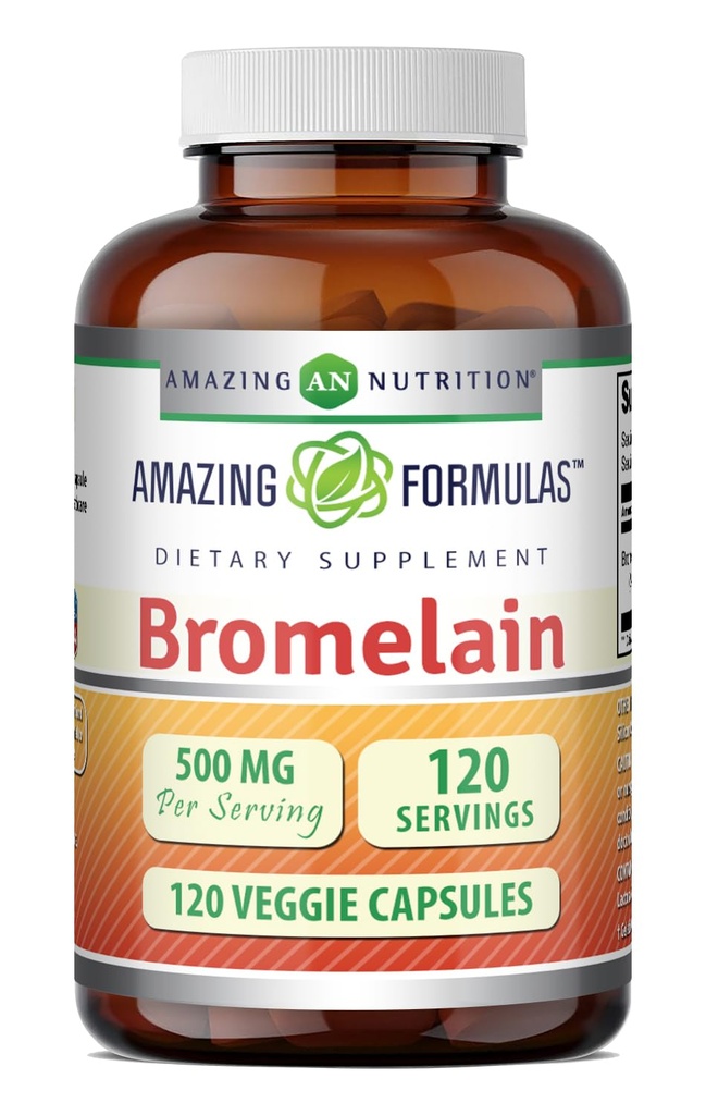 Fórmulas surpreendentes Suplemento de bromelaína 500 Mg Por Servindo Cápsulas Veggie Não-GMO Sem glúten Made in USA Ideal para Vegetarianos (1 Pack □ 120 Count)