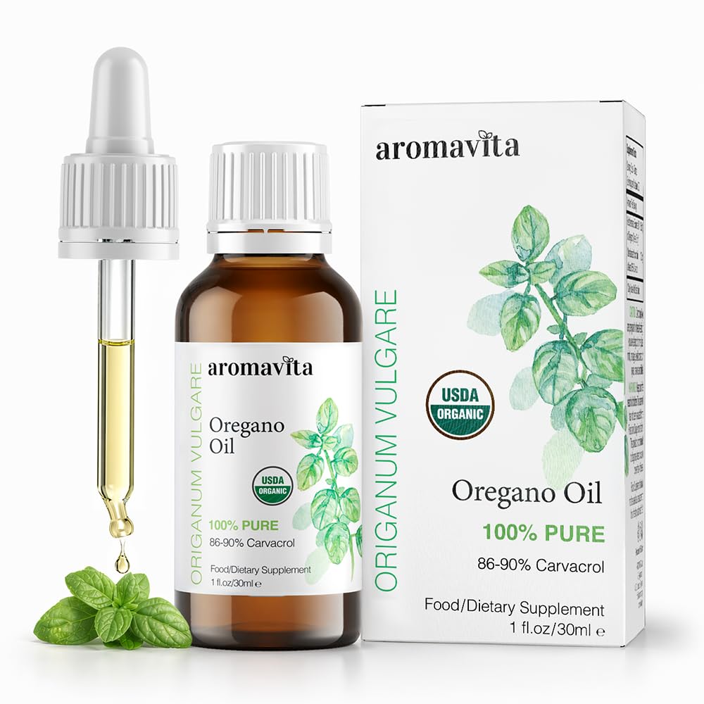 Óleo Orgânico Essencial de Óleo Orégano-100% Puro Óleo Orégano Grego Não Diluído com Carvacrol - Mais de 86%, Não-GMO, Orégano Extra-força Óleo Orgânico Drops Líquidos, 1 FL.OZ/30ml