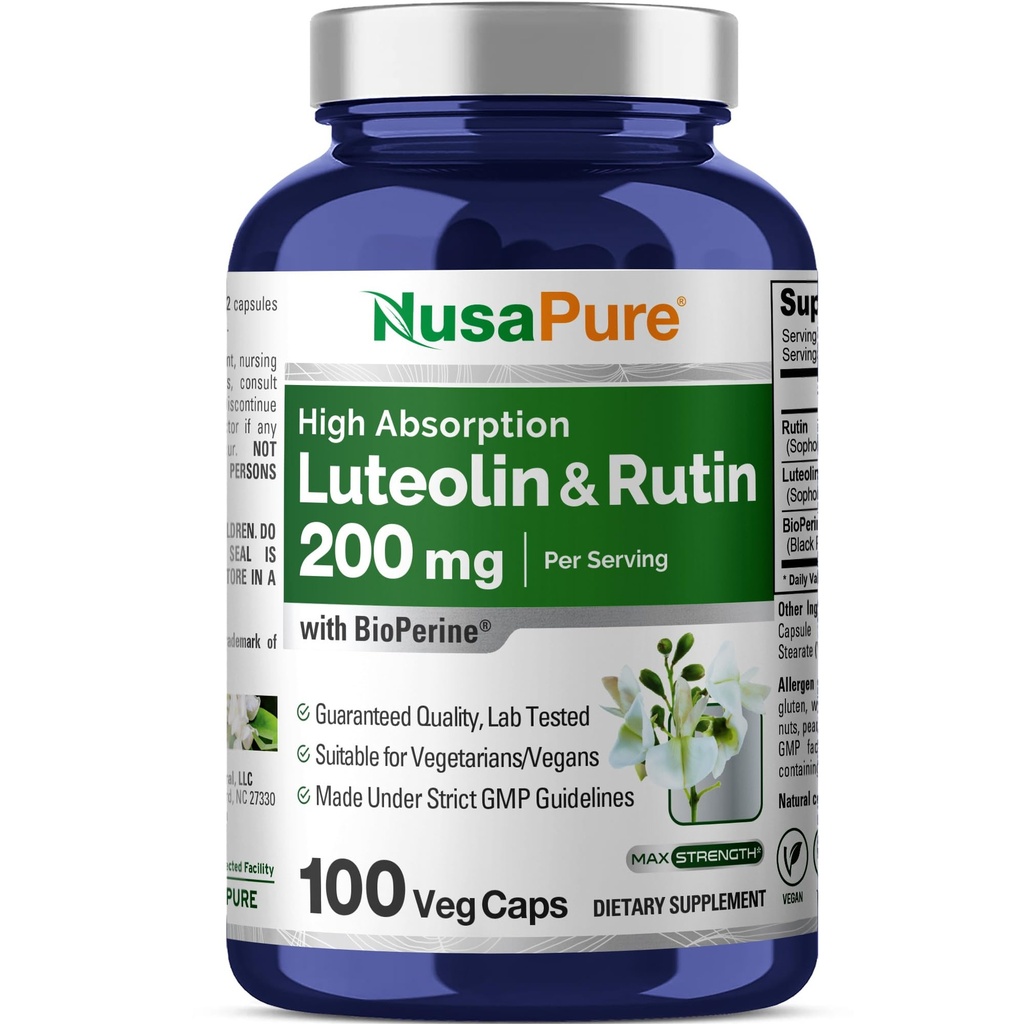 NusaPure Luteolin Complexo com 200 mg de Rutin 100 cápsulas