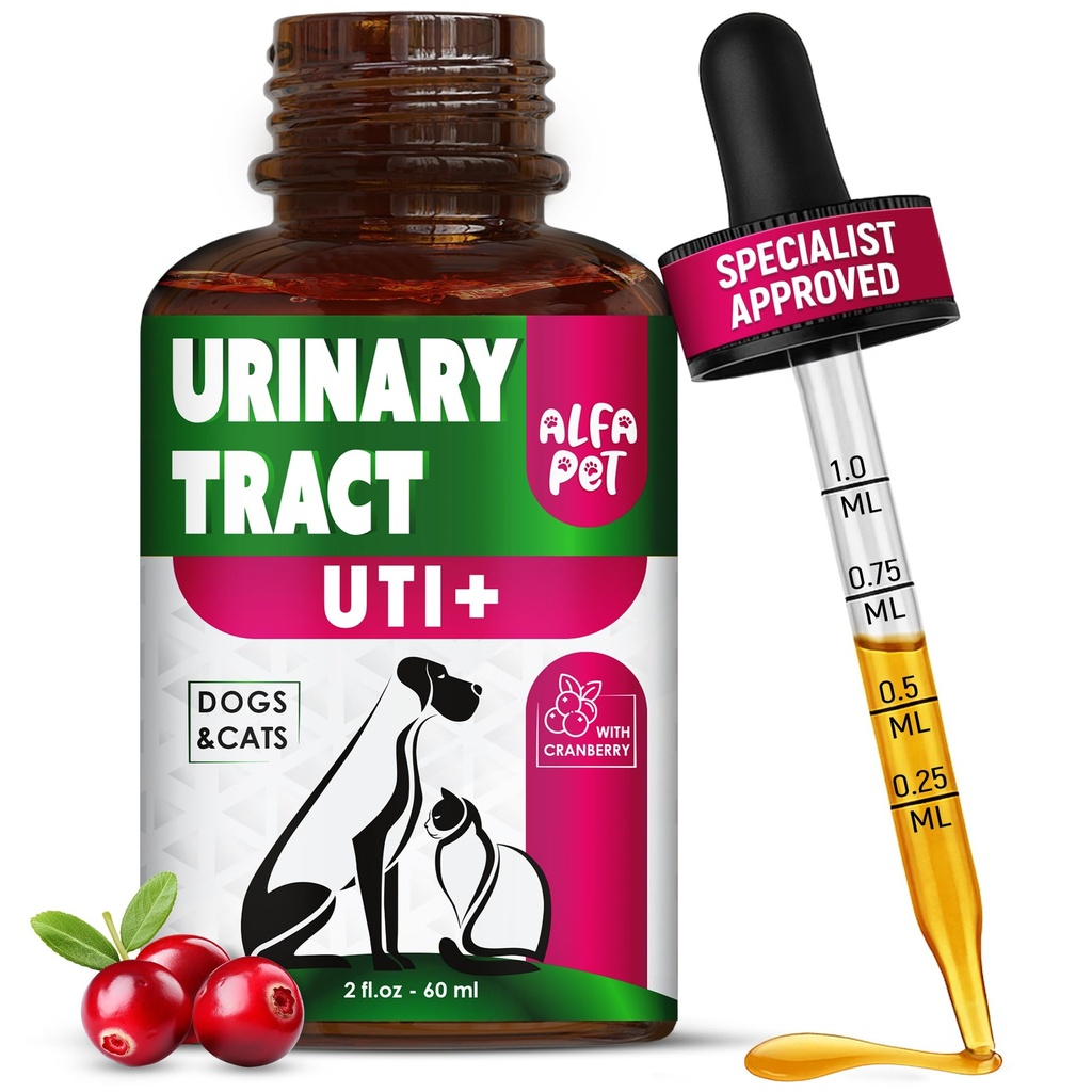 Сat Tratamento de Infecção de Trato Urinário com Cranberry – Tratamento de ITU cão para cuidar de bexiga – Tratamento de ITU gato para rins – Apoio Preventivo para a Saúde Renal em gotas – 2 Oz