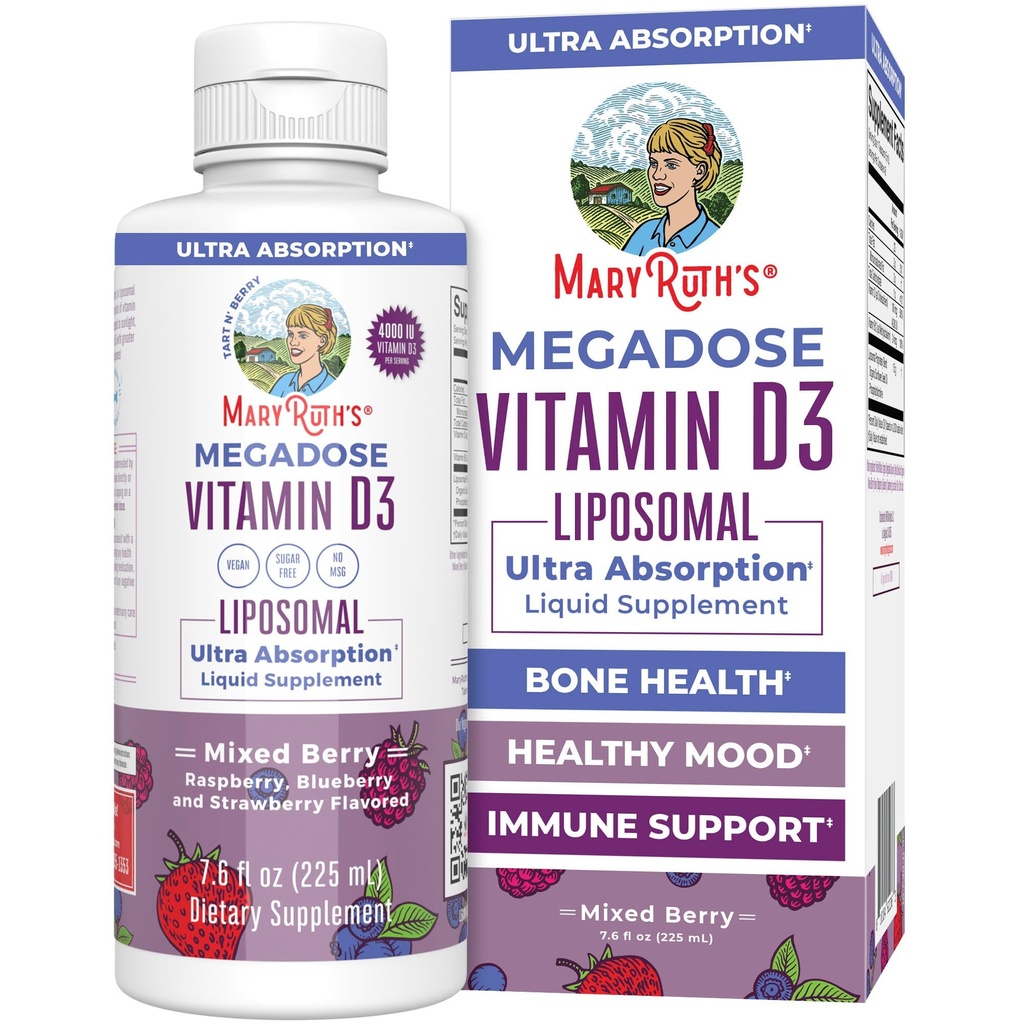 MaryRuth Orgânicos Megadose Vitamina D3 Lipossômicos ; Vitamina D 4000 UI ; Ultra Absorção ; Suporte Imune para Adultos ; Saúde Óssea ; Vit D3 ; Vegan ; Livre de Açúcar ; Sem Glúten