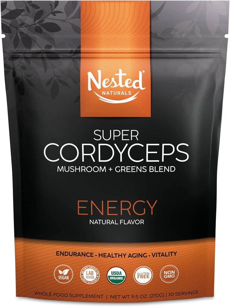 Super Greens Daily Greens Superfood Powder - Certificado USDA Organic Green Powder w/20+ Whole Foods, Spirulina Powder, Wheat & Barley Grass - Probióticos, Fibra & Enzimas - Cordyceps, 30 Servings