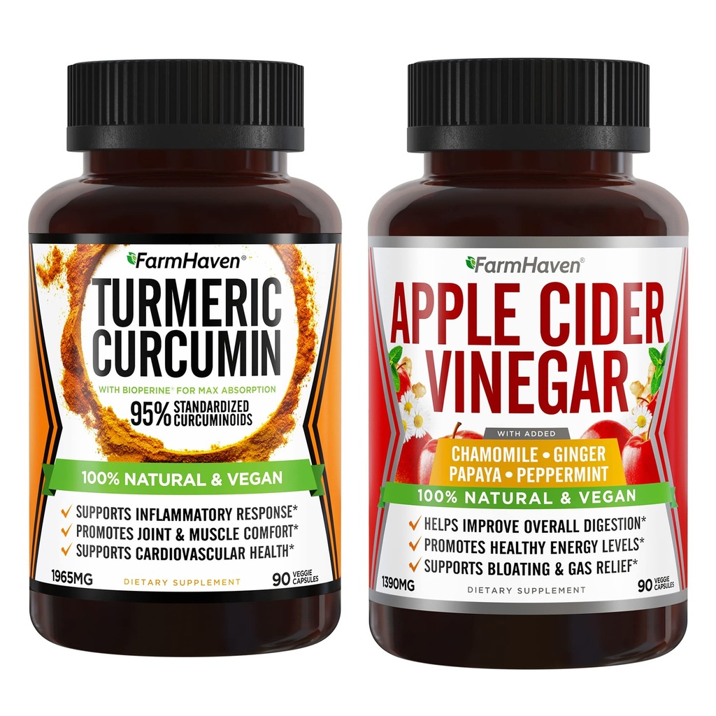 FarmHaven Curcumin com BioPerine e Apple Cider Vinagre com Ginger