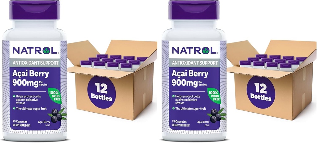 Natrol Acai Berry, Suplemento dietético, Proteção Antioxidante & Defesa, The Ultimate Super Fruit, 1.000 mg Veggie Cápsulas, 75 Count (Pack de 24)