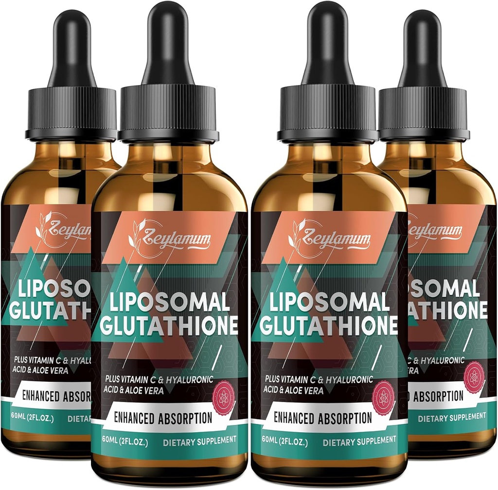 2000MG Gotas Lipossômicas de Glutationa Líquidas, Ultra Alta Absorção, Destoxificação Natural, Sistema Imune & Suprot de Pele*, L-Glutationa, Vitamina C & Ácido Hialurônico, Cápsulas Alternativas, 8.08 OZ