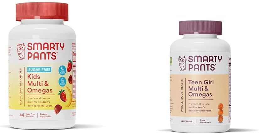 SmartyPants Kids Multivitamin Gummies, Açúcar Grátis: Omega 3 (ALA) & Teen Girl Multivitamin Gummies: Omega 3 Fish Oil (EPA/DHA)