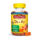 Nature Made Vitamina D3 K2 Gummies, Vitamina D 5000 UI Por Serviço de Osso, Dentes, Músculo e Imune Suporte, 50 Vitaminas Gummy, Suprimento de 25 dias