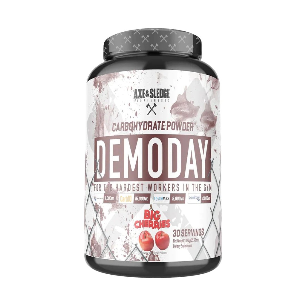 Axe & Sledge Suplementos Demo Day Intra-workout Carbohydrate Pó com cluster Dextrina, Carb10, Hydromax, & Palatinose, Melhora o desempenho e bombas, 30 Servings (Big Cherries)