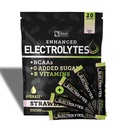 Pacotes melhorados de eletrólito em pó (Strawberry Kiwi 20 Packets) w/ 0 Açúcar +BCAAs +B-Vitaminas Suplemento de eletrólito w Zinco de potássio e magnésio para Hidratação - Eletrólitos de Keto