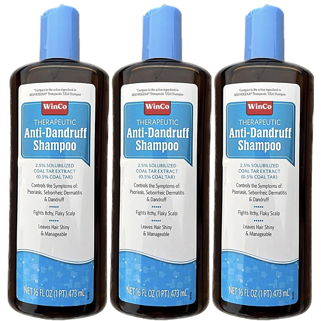 3 embalagem de gel de alcatrão de carvão terapêutico Shampoo Anti Dandruff - Psoríase, Dermatite Seborreica, 16 onças cada frasco - Tamanho Grande - T Gel