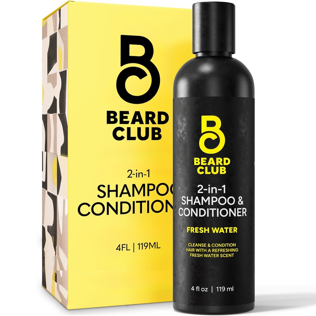 The Beard Club Mens 2 em 1 Conjunto de Shampoo e Condicionador - Sulfate grátis, hidratante, Citrus perfumado para cuidado de cabelo encaracolado e cuidado de couro cabeludo seco