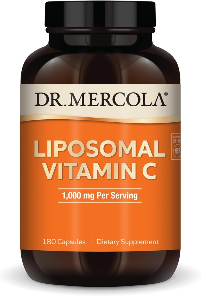 Dr. Mercola Vitamina C lipossomal, 1.000 mg por serviço, 90 Servings (180 Cápsulas), Suplemento dietético, Suporta Saúde Imune, Não OGM, NSF Certificado