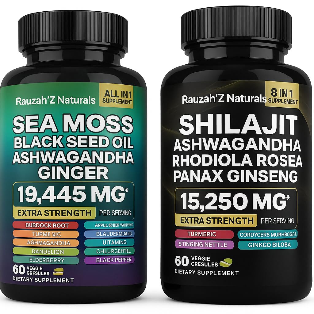 Sea Moss and Shilajit Bundle - Sea Moss, Black Seed Oil, Ashwagandha,Ginger & Shilajit,Rhodiola Rosea, Panax Ginseng