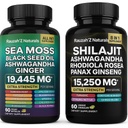 Sea Moss and Shilajit Bundle - Sea Moss, Black Seed Oil, Ashwagandha,Ginger & Shilajit,Rhodiola Rosea, Panax Ginseng