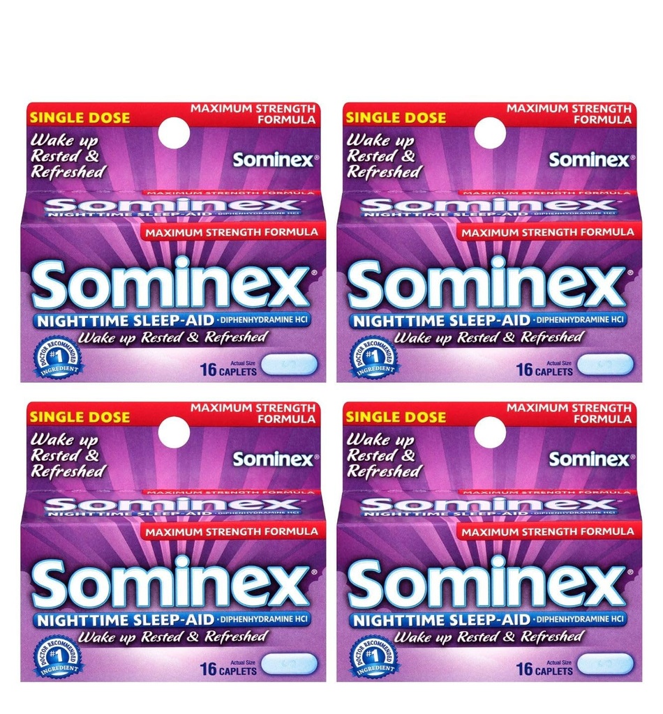 Sonimex Nighttime Sleep-Aid Caplets, força máxima, 16 ea (Pacote de 4)