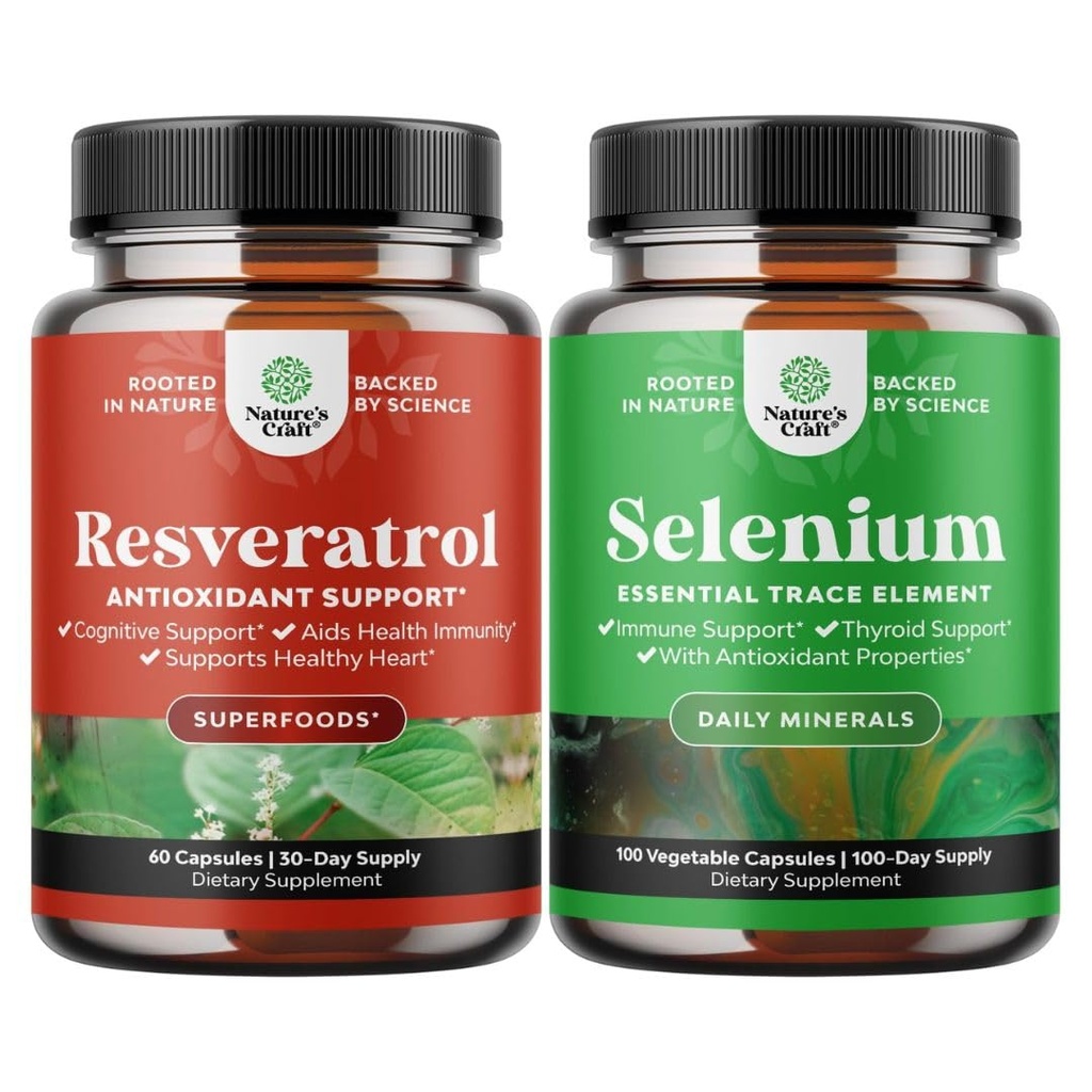 Pacote de Resveratrol Trans antienvelhecimento e Puro Selenium Thyroid Suplemento de suporte - Suplemento de suporte conjunto natural - Imune Imune Imster natural para adultos