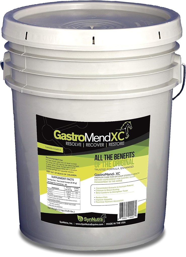 GastroMend XC, 100% Natural Equine Estômago Saúde para cavalos, Promove a cura e prevenção de úlceras gástricas, altamente potente e eficaz, Suporta a saúde gástrica e do Hindgut, 600 Servings, Made in USA