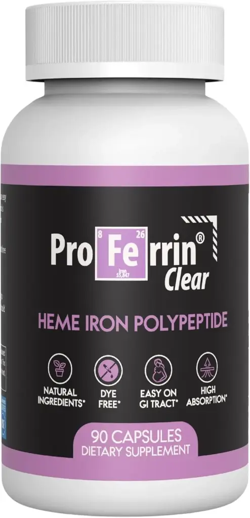 Proferrina Clear Heme Iron Supplement, 90 Cápsulas- Absorção Superior, Fácil no intestino, Natural, Feito nos EUA