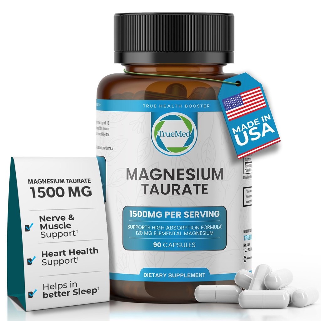 Suplemento de Taurato de Magnésio Natural 1500 mg com 90 Cápsulas - 30 Dias de Abastecimento para Apoio ao Sono, Saúde do Coração, Relaxamento, Equilíbrio da Pressão Arterial e Aumento de Energia